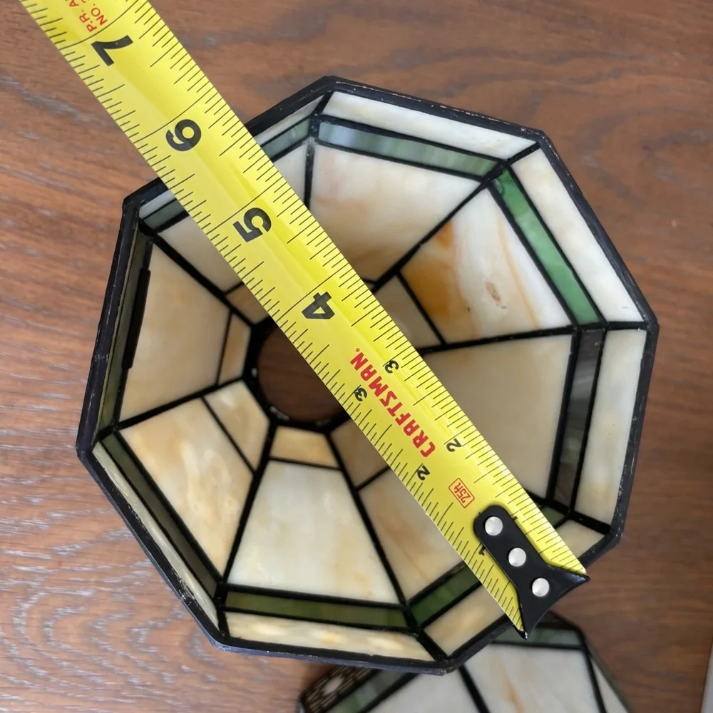 Stained Glass Mosaic Table Lamp Shade Pair in Ivory and Green